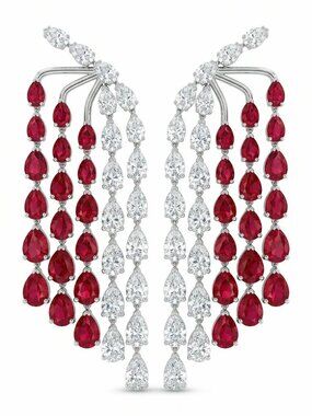 Ruby Red & White 14K (18K Custom) White Gold Drop Earrings